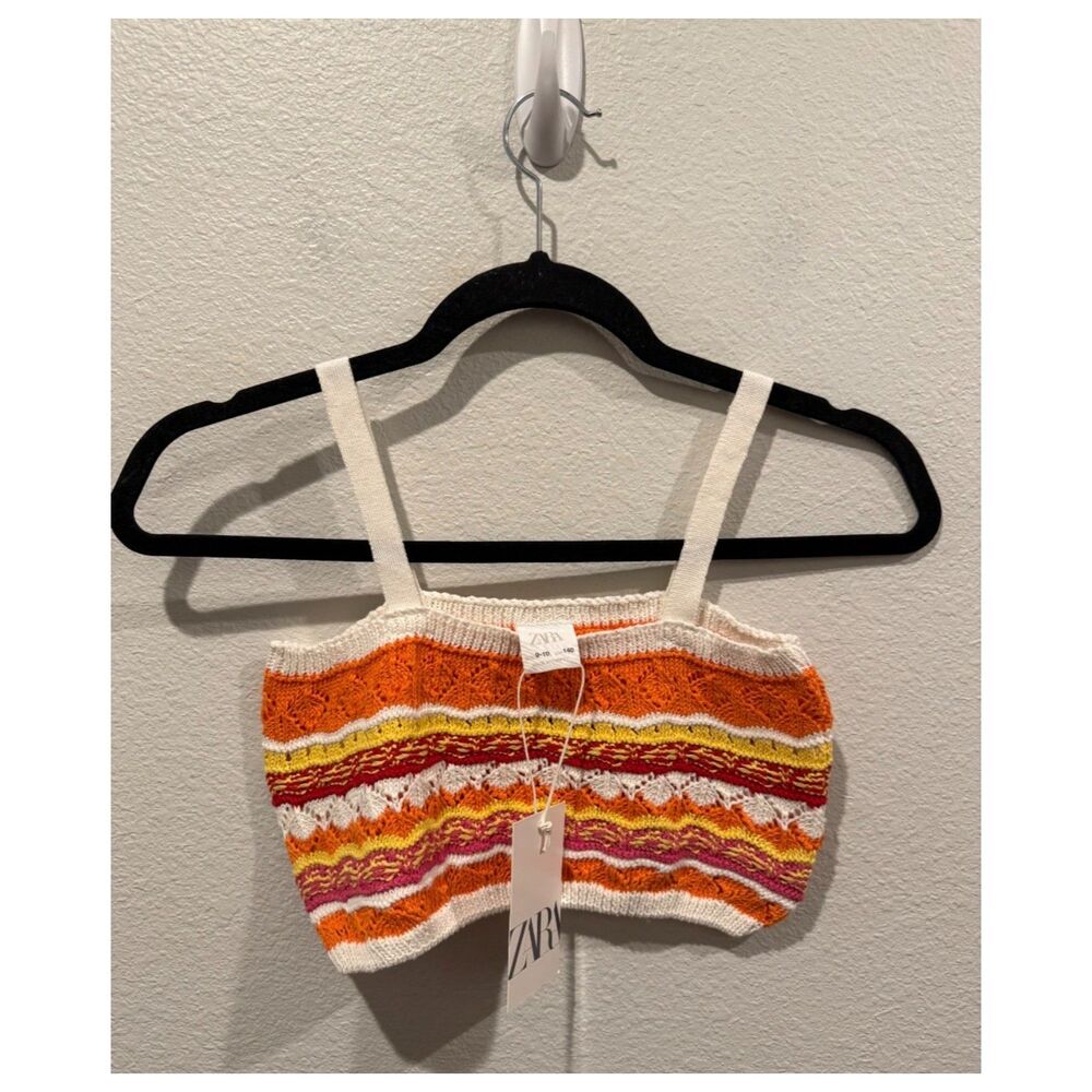 ZARA Multicolored Striped Crochet Knit Crop Top